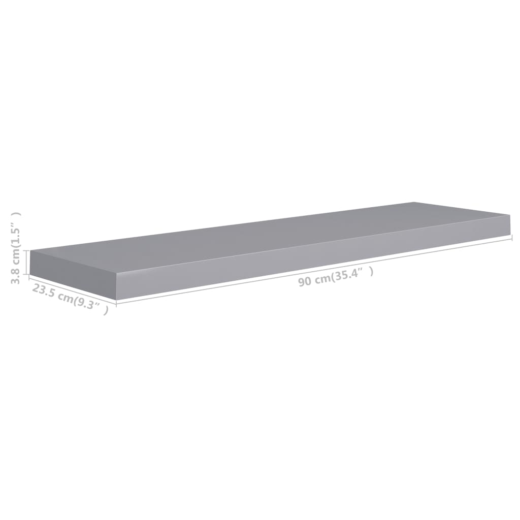 Estantes flotantes de pared 2 uds MDF gris 90x23,5x3,8 cm