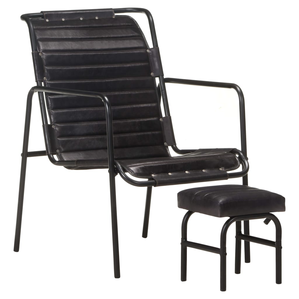 Vetonek Silla de relax reposabrazos y reposapiés cuero auténtico negro