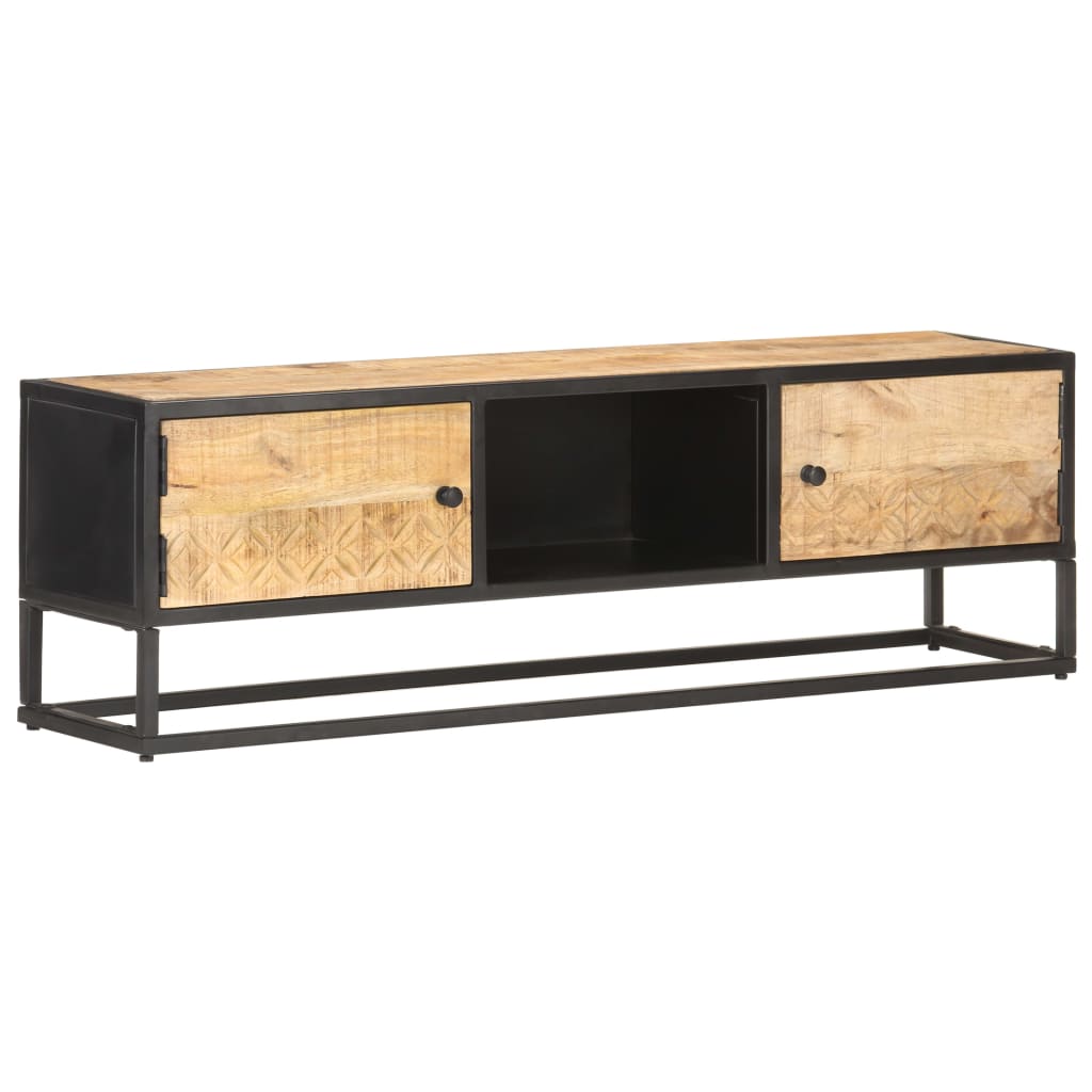 Vetonek Mueble de TV puerta tallada madera de mango rugosa 130x30x40 cm