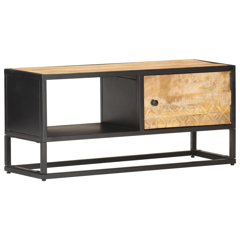 Vetonek Mueble de TV puerta tallada madera de mango rugosa 90x30x40 cm