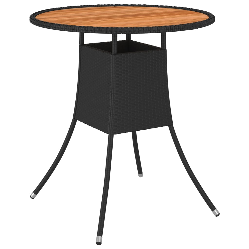 Vetonek Mesa de comedor de jardín ratán sintético acacia negro Ø 70 cm