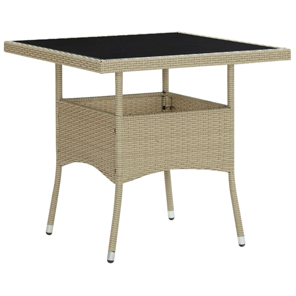 Vetonek Mesa de comedor de jardín ratán sintético y vidrio beige