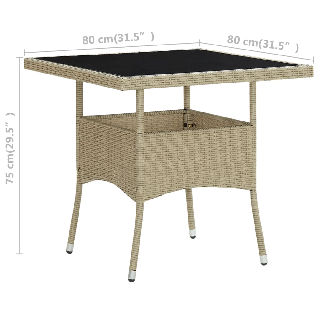 Mesa de comedor de jardín ratán sintético y vidrio beige vidaXL