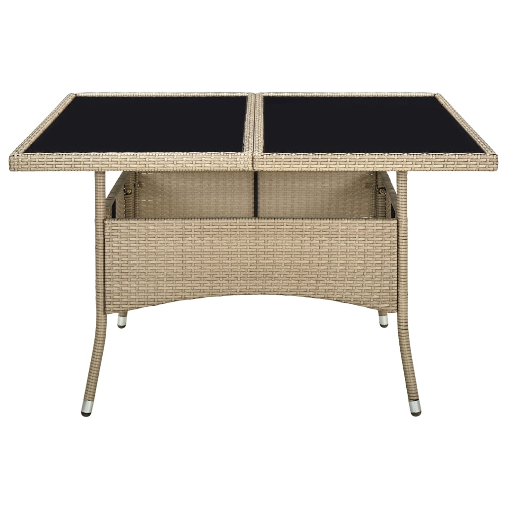 Mesa de comedor de jardín ratán sintético y vidrio beige