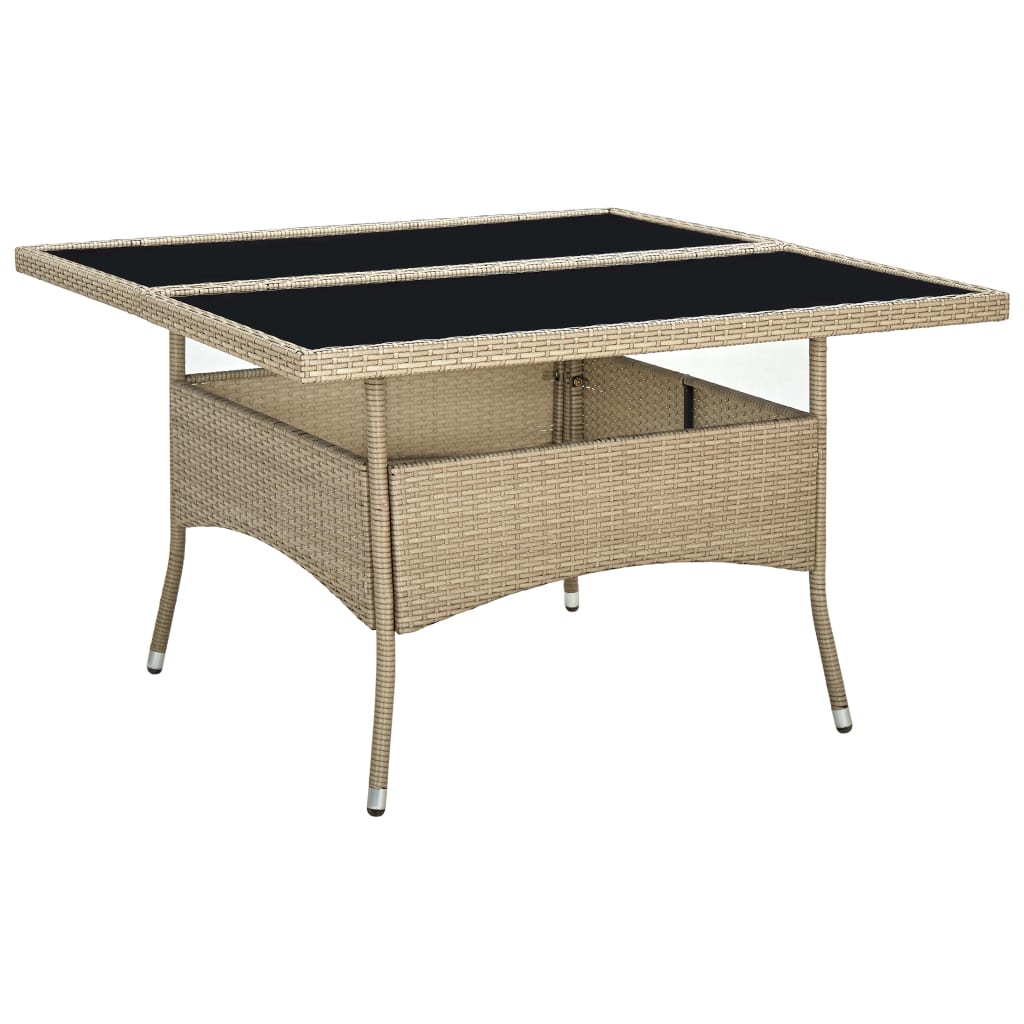 Vetonek Mesa de comedor de jardín ratán sintético y vidrio beige