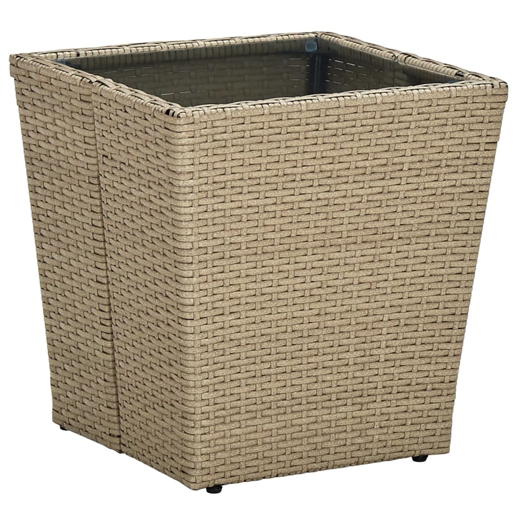 Vetonek Mesa de centro de ratán PE vidrio templado beige 41,5x41,5x44cm