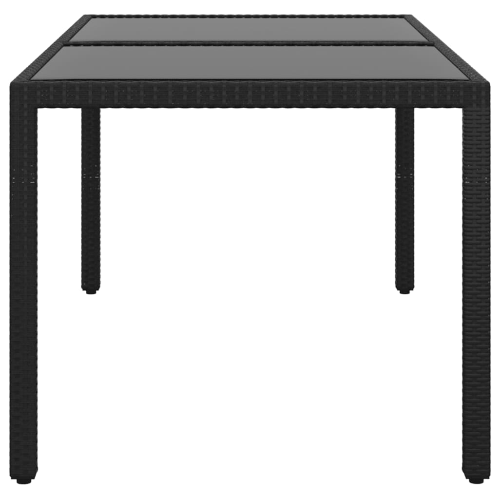 Mesa jardín vidrio templado ratán sintético negro 150x90x75 cm