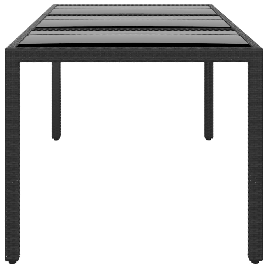 Mesa jardín vidrio templado ratán sintético negro 190x90x75 cm