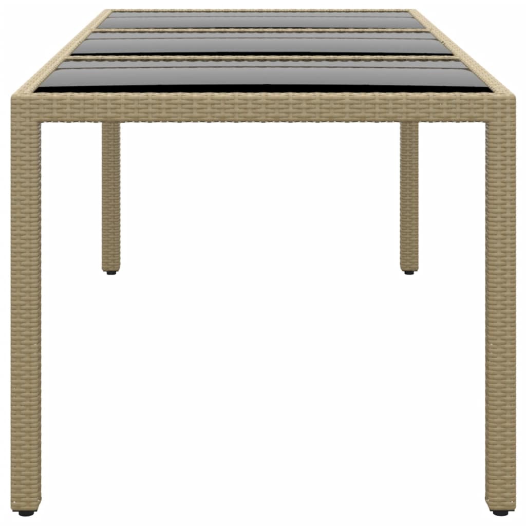 Mesa jardín vidrio templado ratán sintético beige 190x90x75 cm