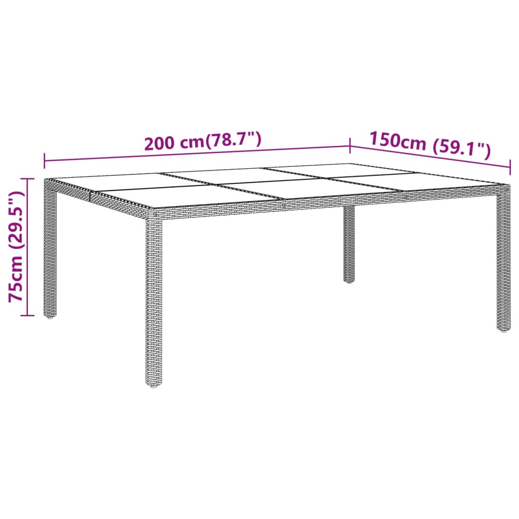 Mesa jardín vidrio templado ratán sintético gris 200x150x75 cm vidaXL