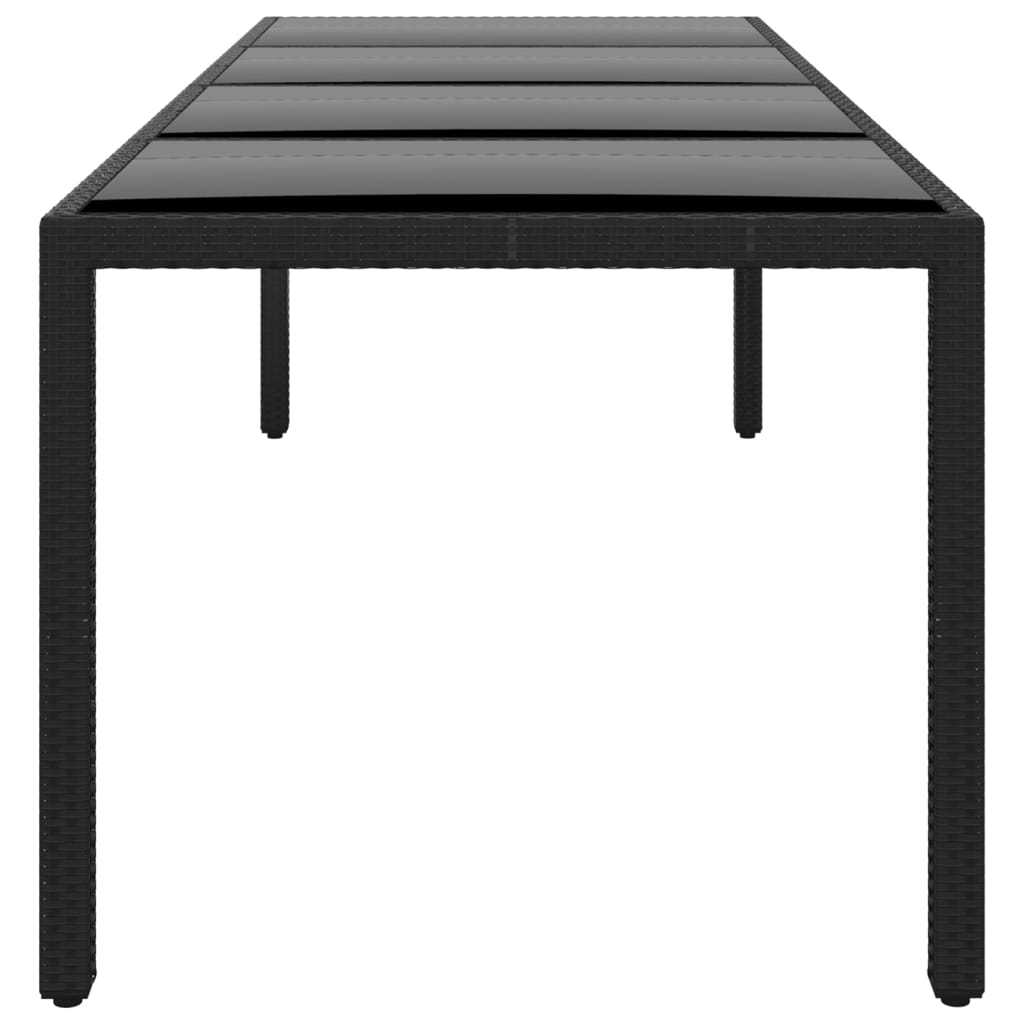 Mesa jardín vidrio templado ratán sintético negro 250x100x75 cm