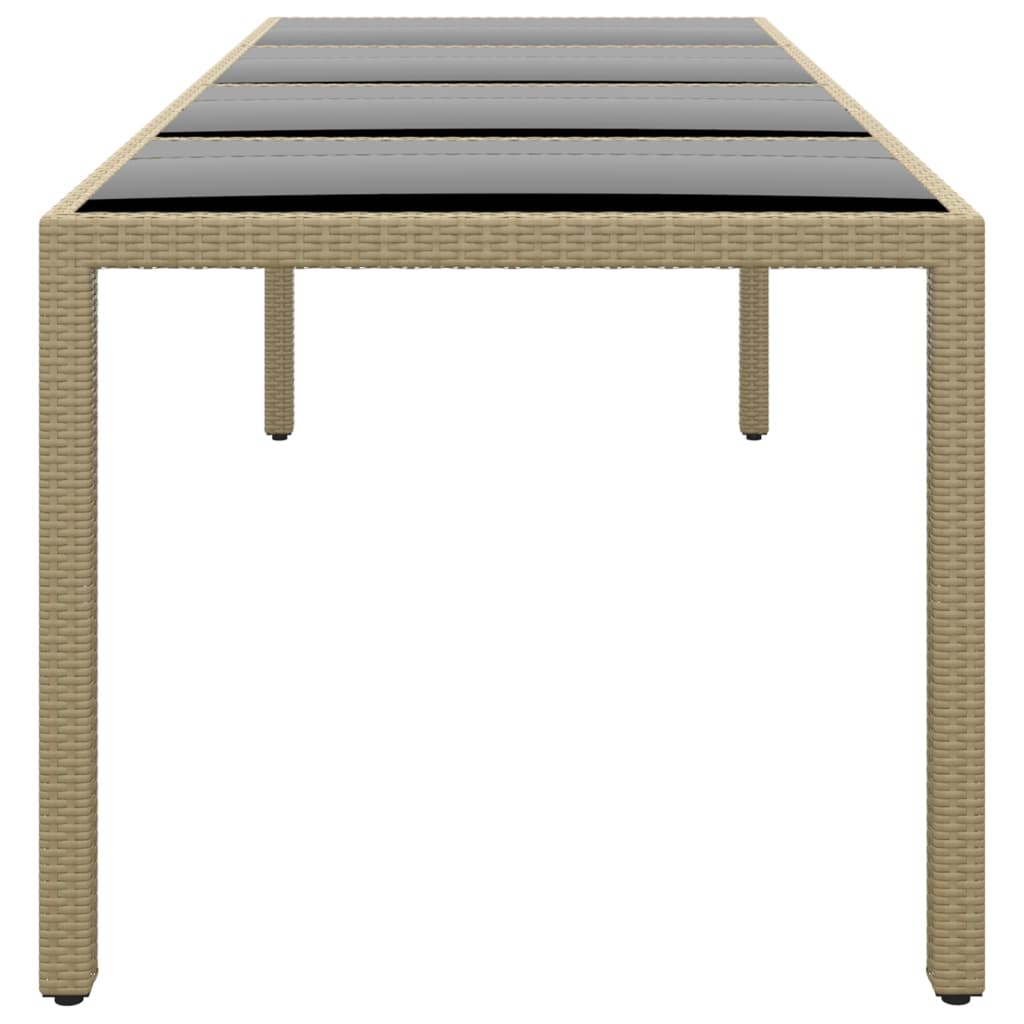 Mesa de jardín superficie de vidrio ratán sintético beige