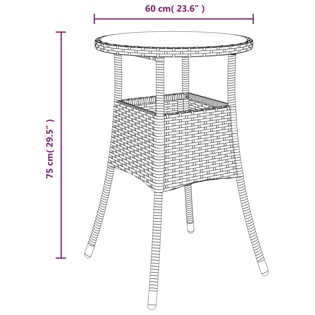 Mesa de jardín vidrio templado ratán sintético negro Ø60x75 cm vidaXL