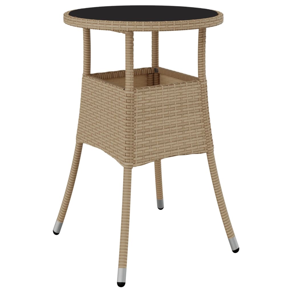 Mesa de jardín vidrio templado ratán sintético beige Ø60x75 cm vidaXL