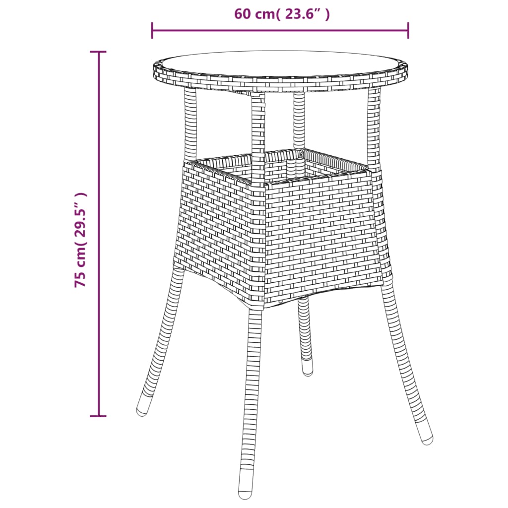 Mesa de jardín vidrio templado ratán sintético beige Ø60x75 cm vidaXL