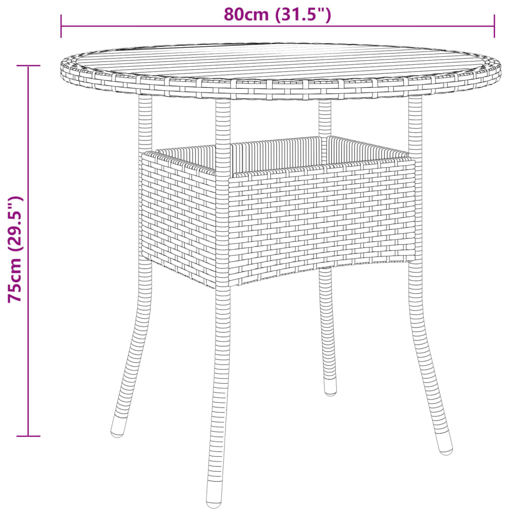 Mesa de jardín madera acacia y ratán sintético negro Ø80x75 cm vidaXL