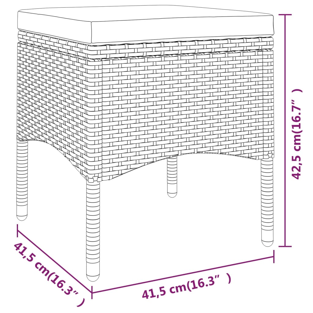 Jardin et tabouret 4 pièces ratán pe gris