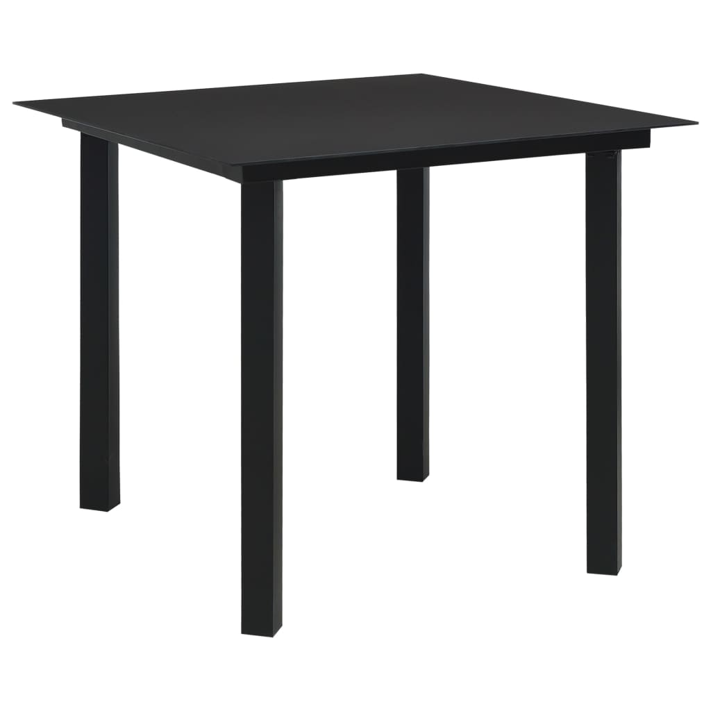 Vetonek Mesa de comedor de jardín acero y vidrio negra 80x80x74 cm 