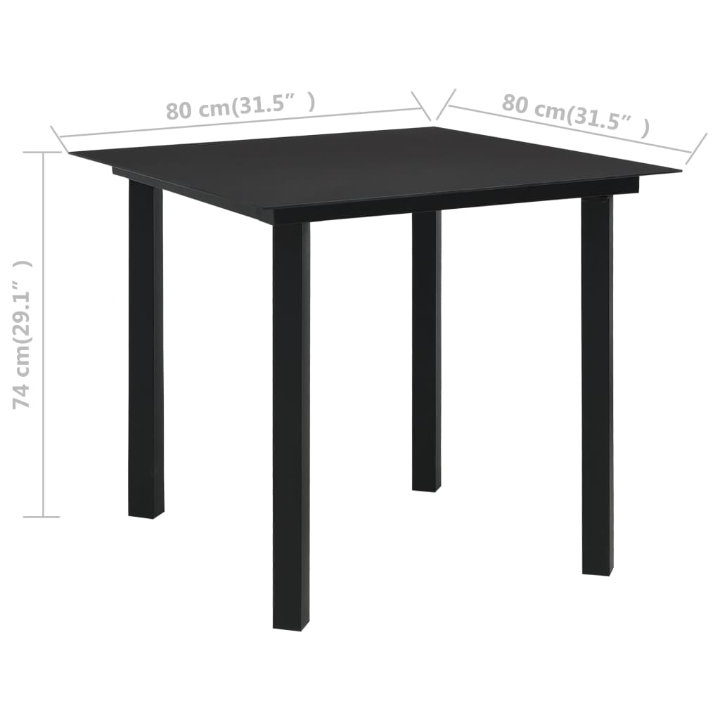 Mesa de comedor de jardín acero y vidrio negra 80x80x74 cm vidaXL