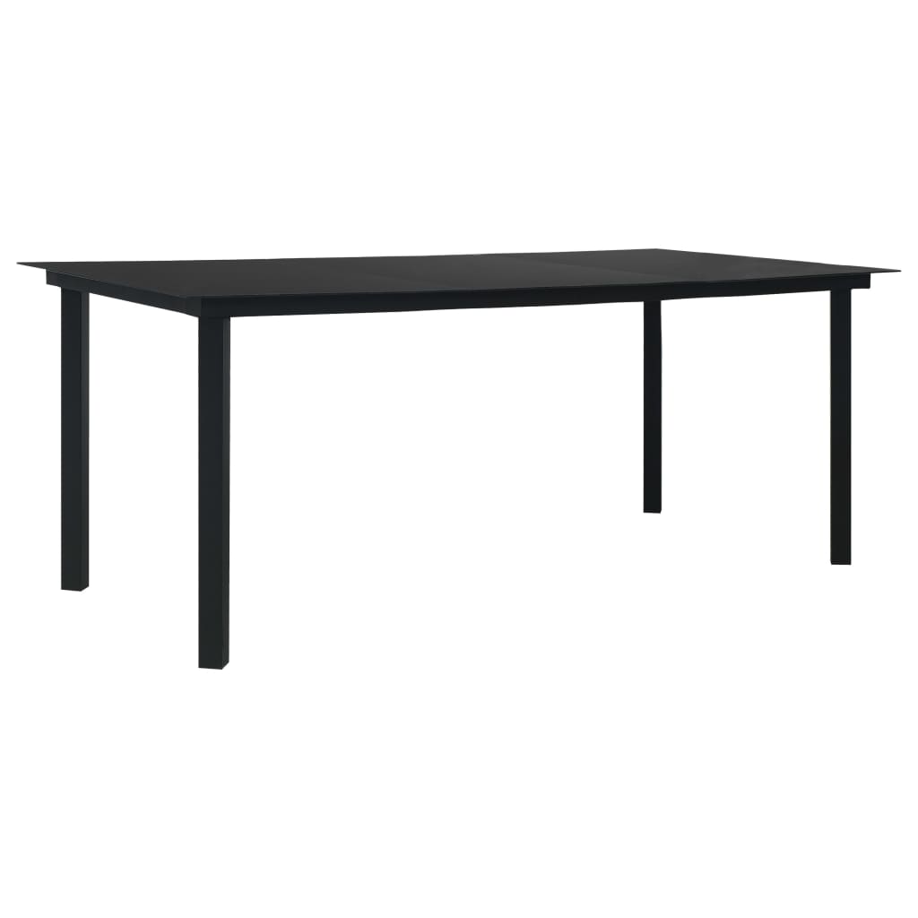 Vetonek Mesa de comedor de jardín acero y vidrio negra 190x90x74 cm