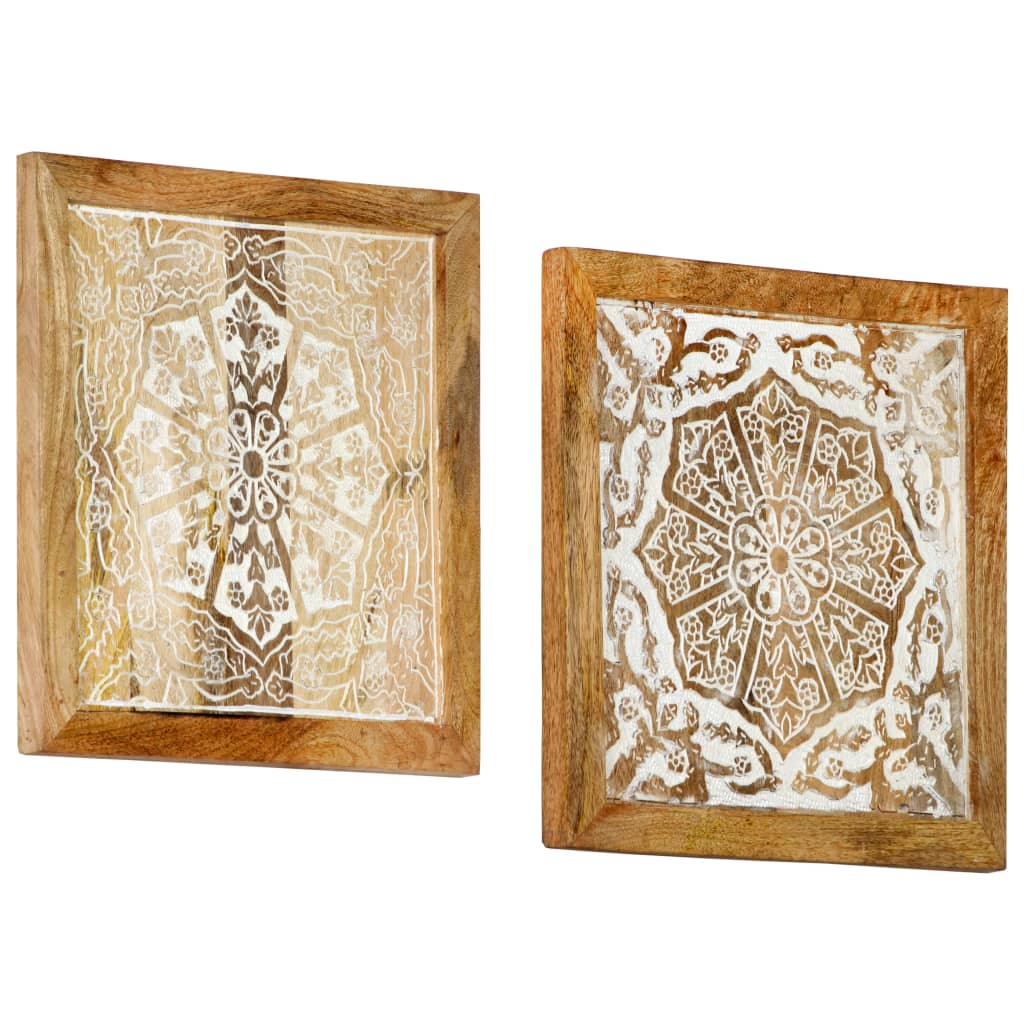 Wall panels carved by hand 2 units Mango wood 40x40x1.5cm