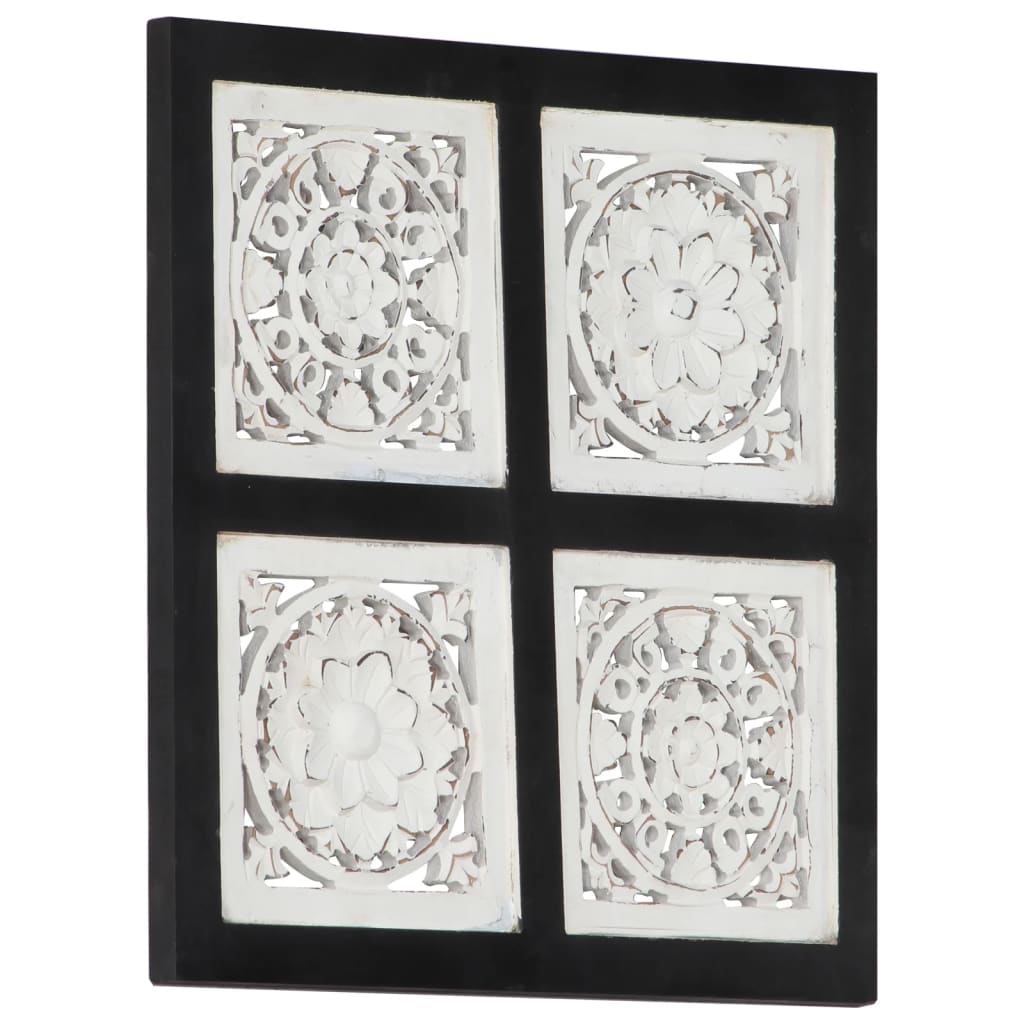 Vetonek Panel de pared tallado a mano MDF negro y blanco 40x40x1,5 cm