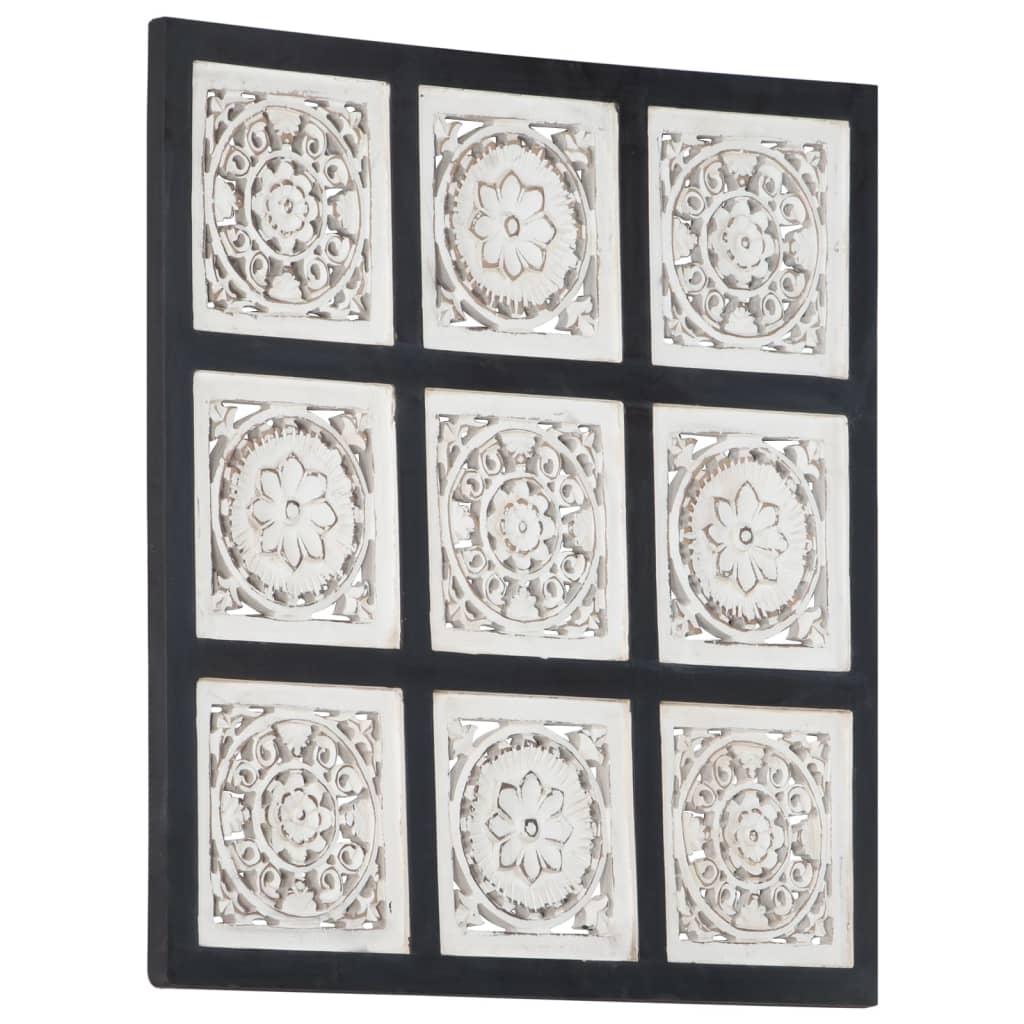 Vetonek Panel de pared tallado a mano MDF negro y blanco 60x60x1,5 cm