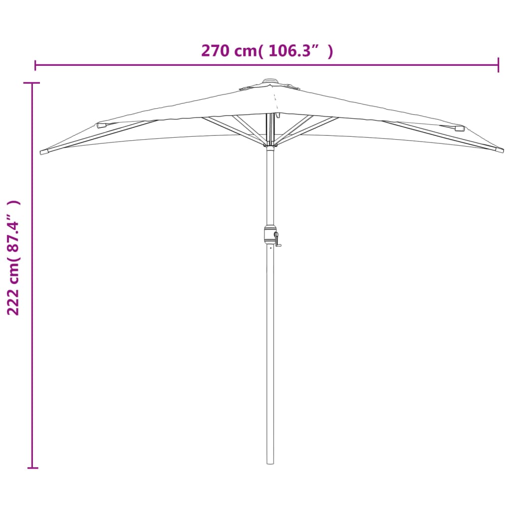 Sombrilla balcón semicircular aluminio burdeos 270x144x222 cm