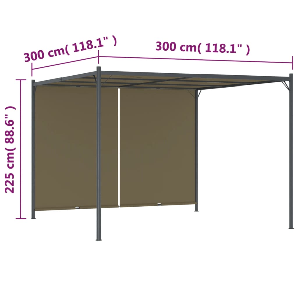 Pérgola de jardín con tejado retráctil gris taupe 3x3m 180 g/m² vidaXL