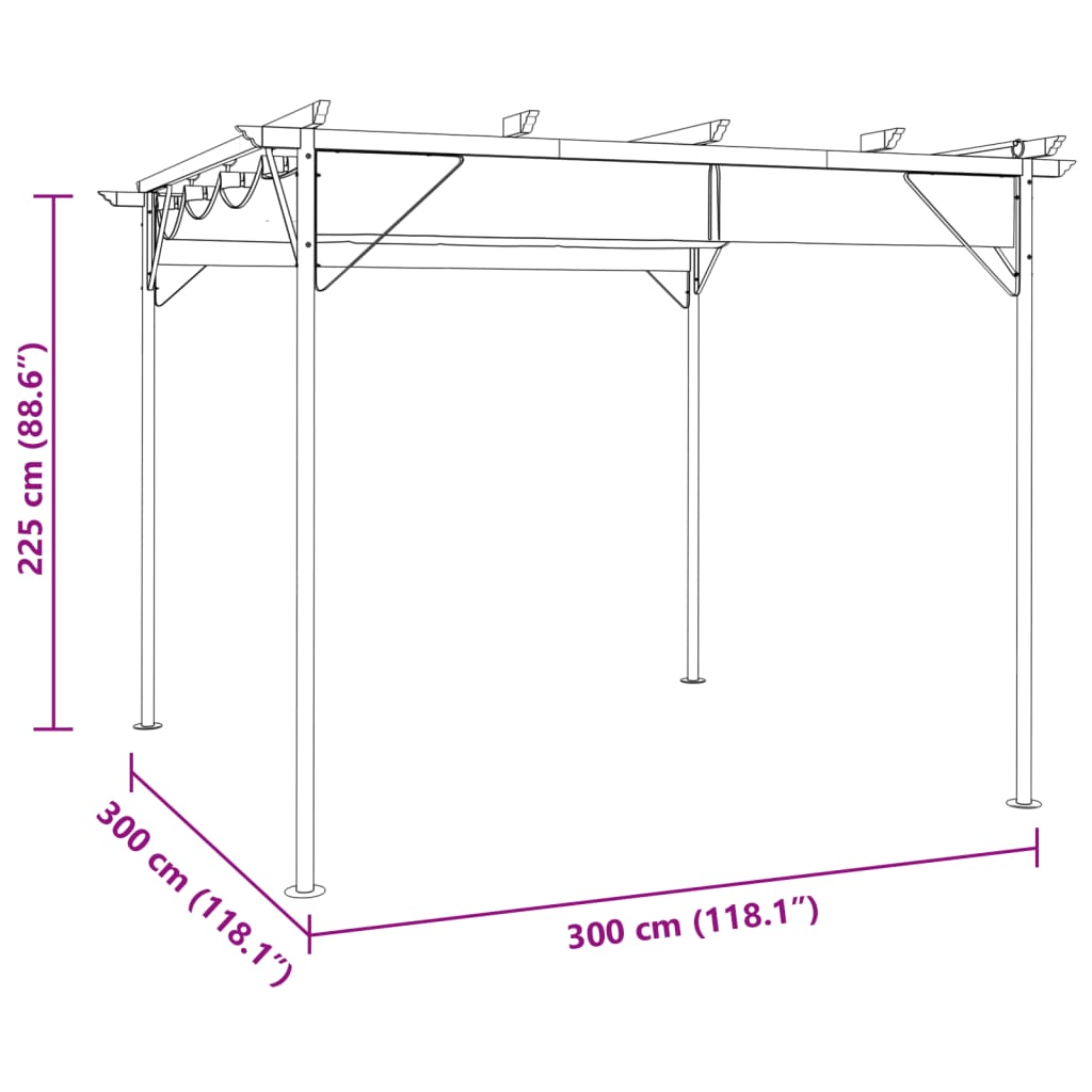 Pergololo con acciaio retrattile grigio toupe 3x3 m 180 g/m²