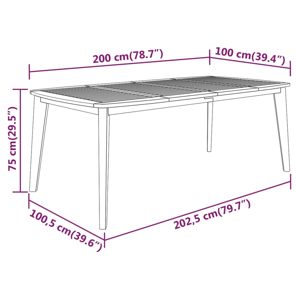 Mesa de jardín madera maciza de acacia 200x100x75 cm vidaXL