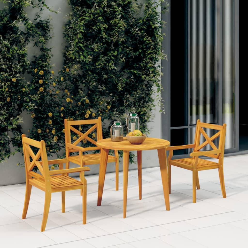 Vetonek Sillas de comedor de jardín 3 uds madera maciza de acacia