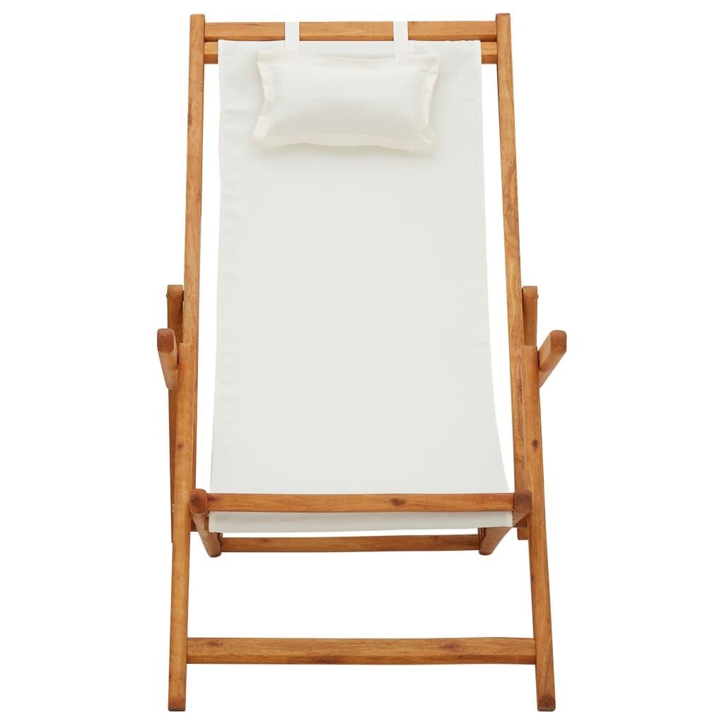 Silla de playa plegable madera maciza de eucalipto y tela crema