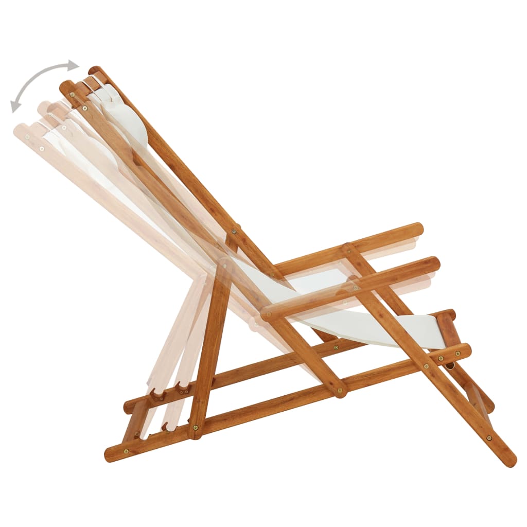 Silla de playa plegable madera maciza de eucalipto y tela crema - Vetonek