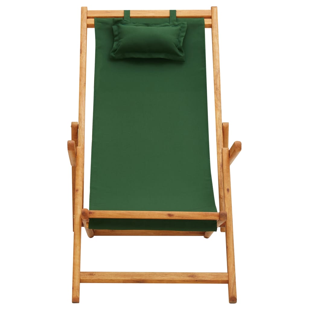 Silla de playa plegable madera maciza de eucalipto y tela verde