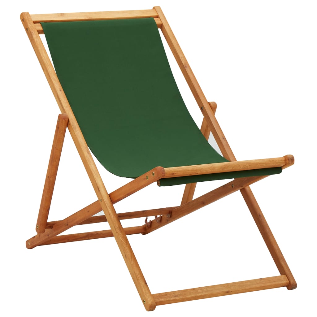 Vetonek Silla de playa plegable madera de eucalipto y tela verde