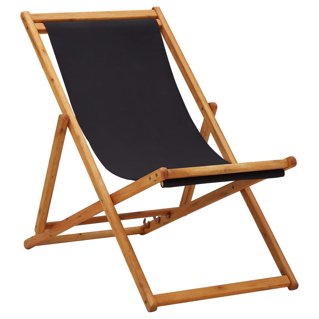 Silla de playa plegable madera de eucalipto y tela negra