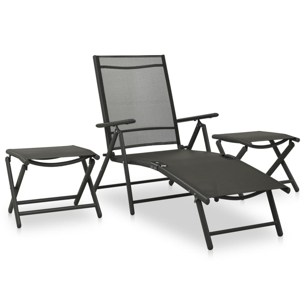 Vetonek Set de muebles de jardín 3 piezas textilene aluminio negro