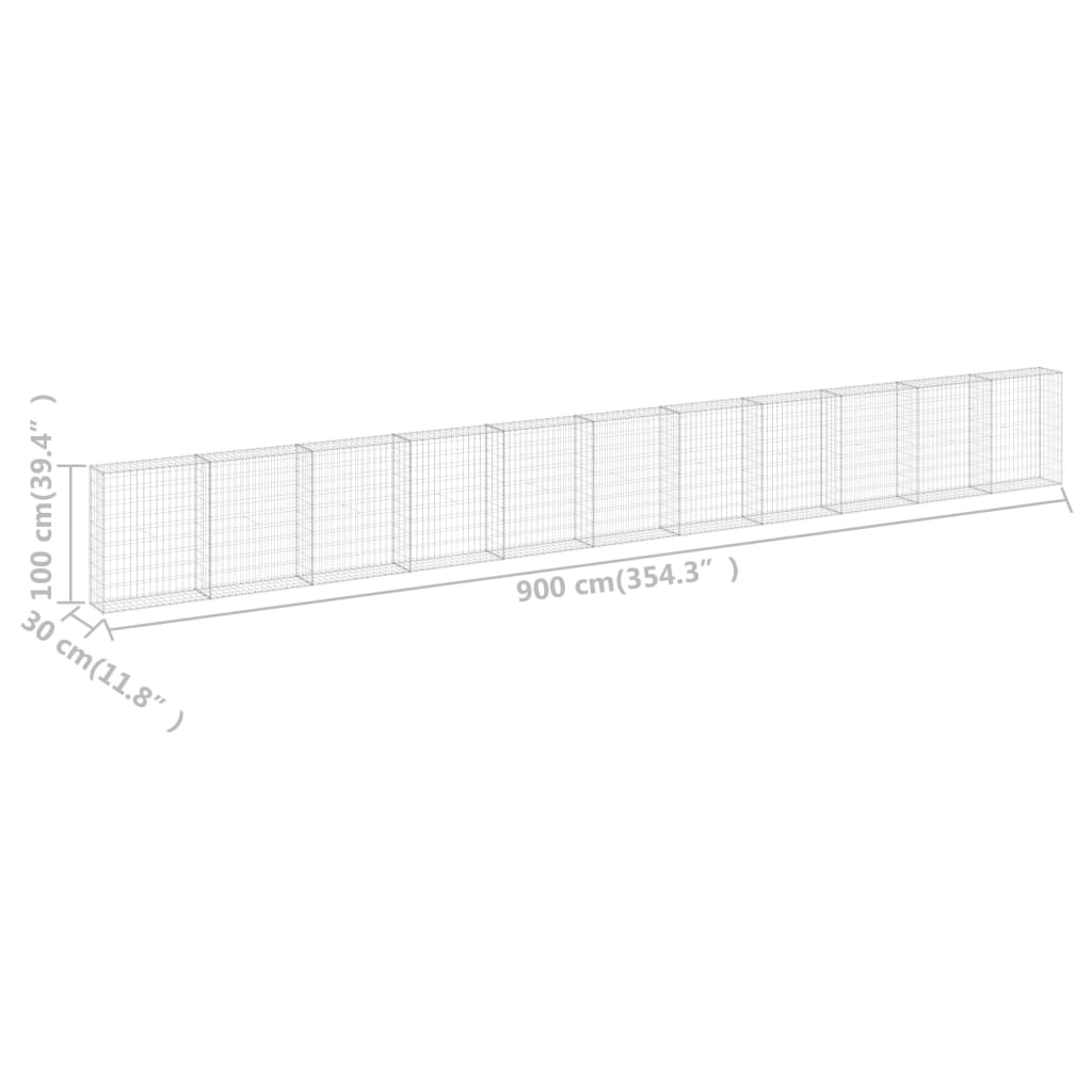 Gavionwand mit verzinkter Stahlabdeckungen 900x30x100 cm