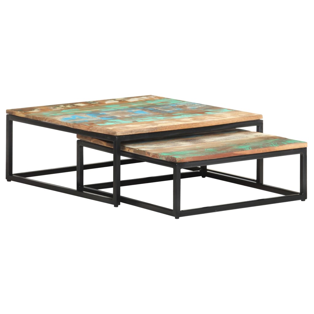 Stachable center tables 2 units solid wood recycled