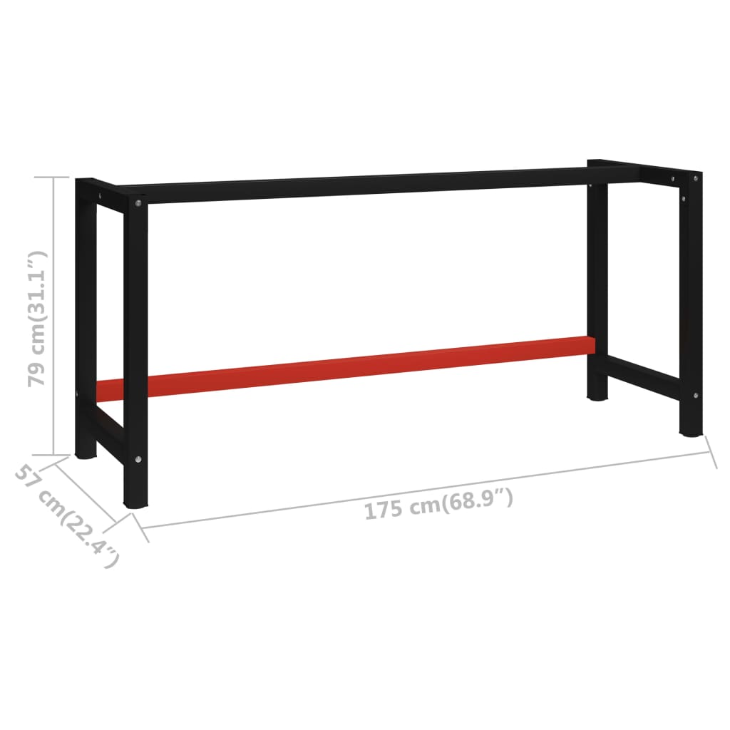 Black and red metal workbench structure 175x57x79 cm V1567 Vetonek