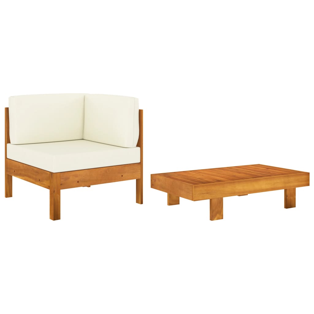 Vetonek Muebles de jardín 2 pzas cojines blanco crema madera de acacia