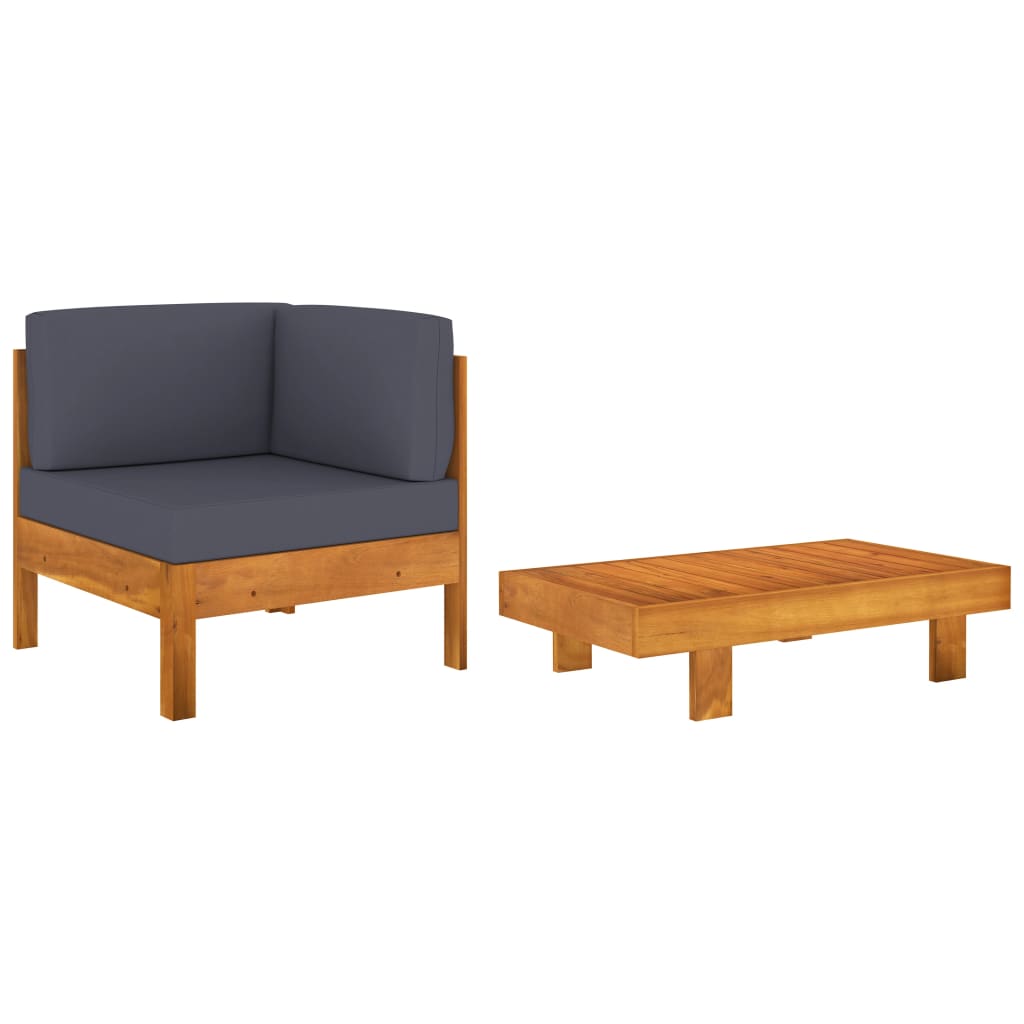 Vetonek Muebles de jardín 2 pzas cojines madera acacia gris oscuro