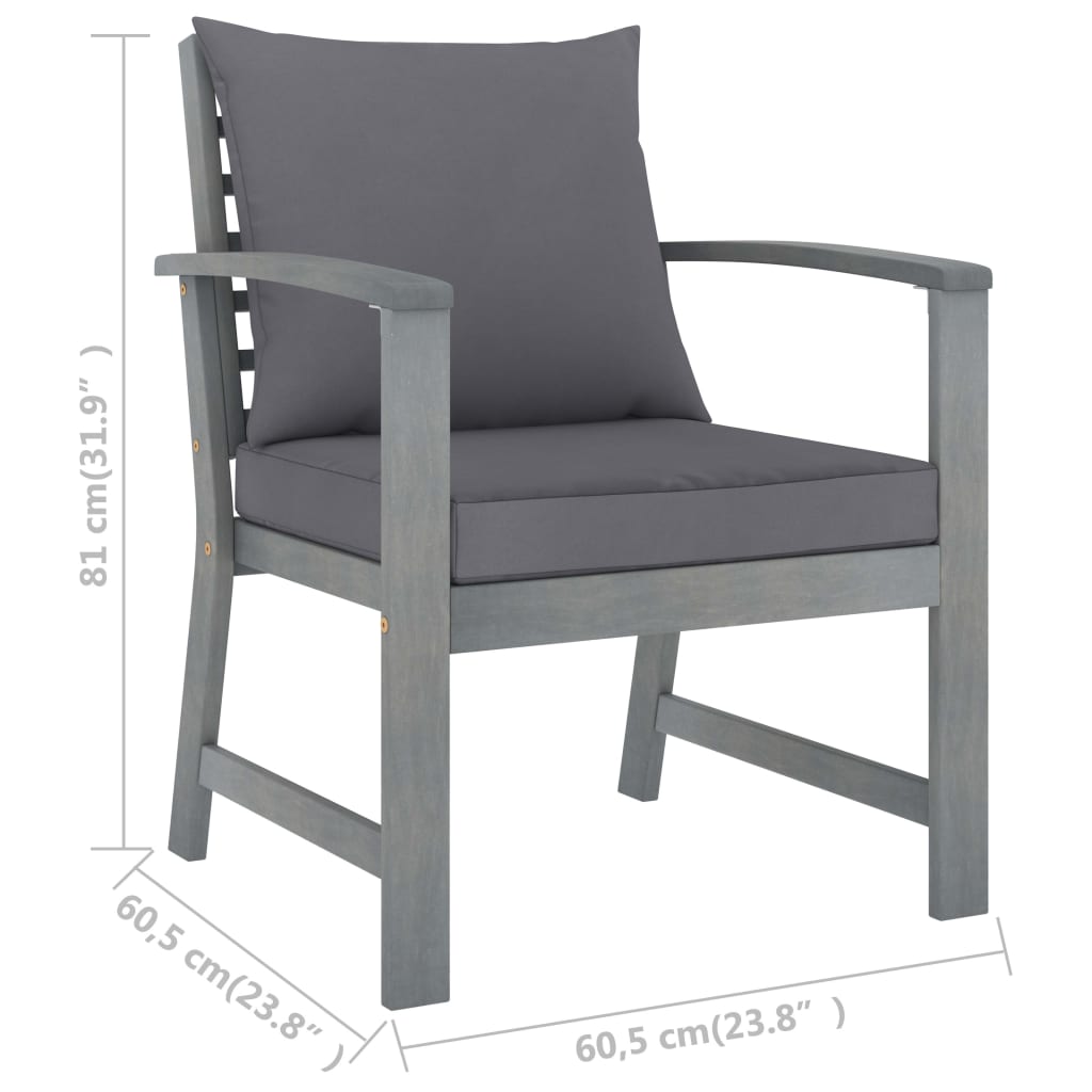 Chaises de jardin 2 uds gris foncé maciza en bois acacia