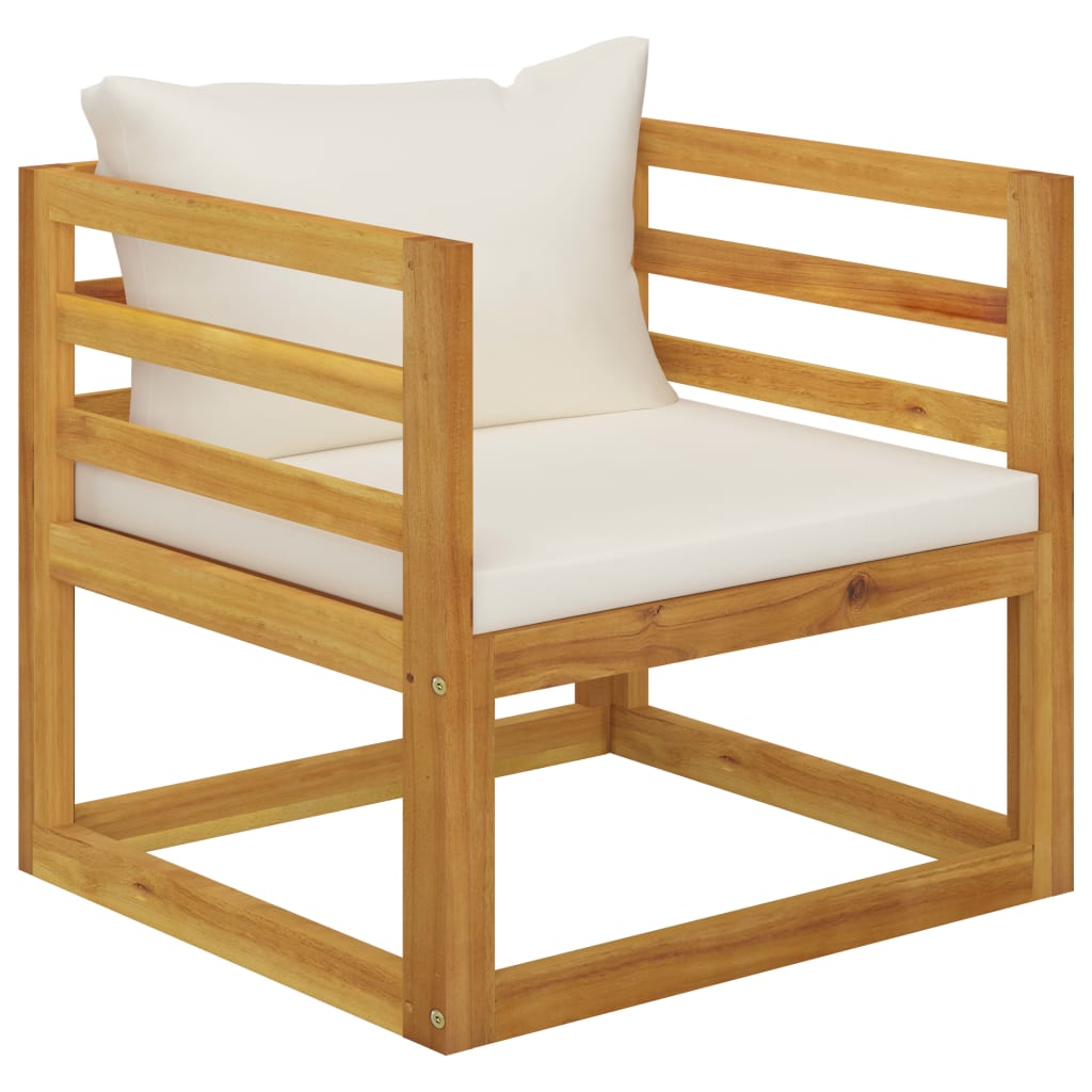 Vetonek Silla de jardín y cojines color crema madera maciza de acacia