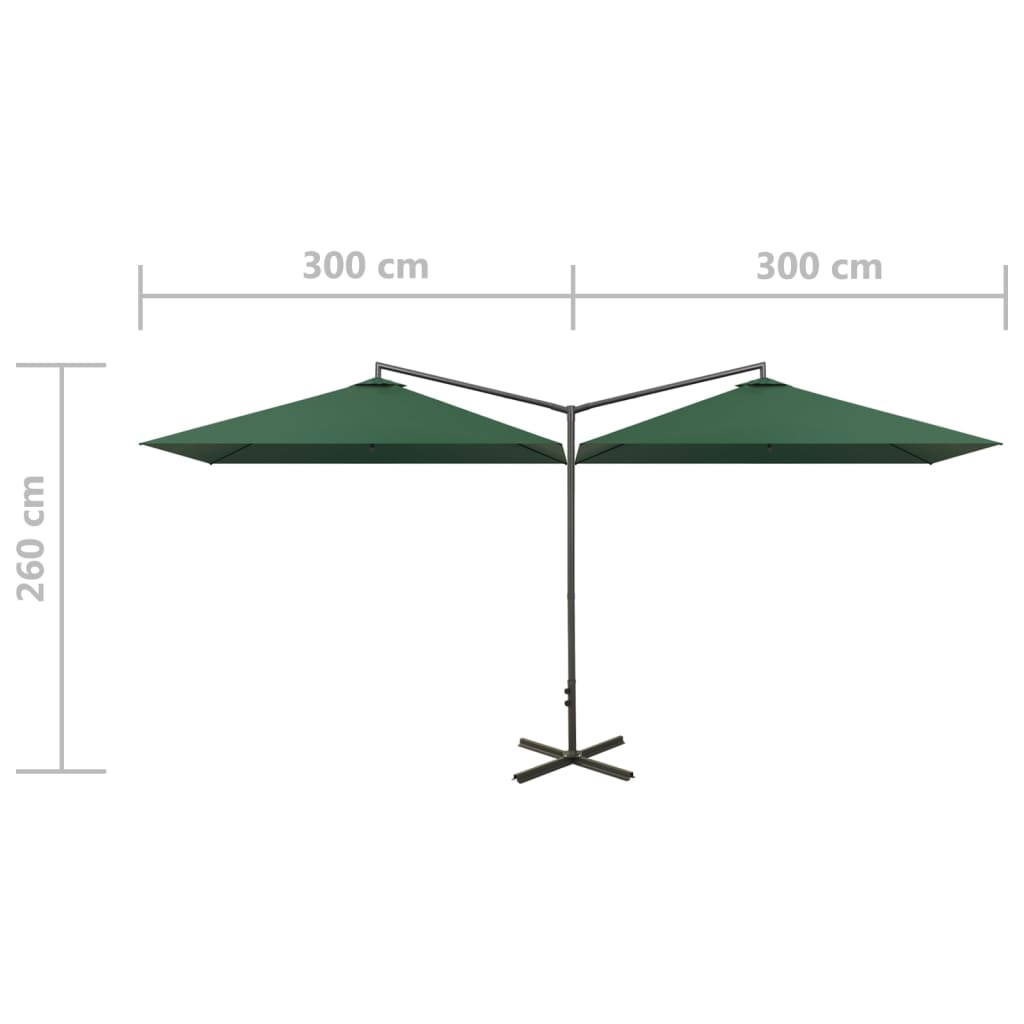 Guarda -chuva duplo com posto de aço verde de 600x300 cm