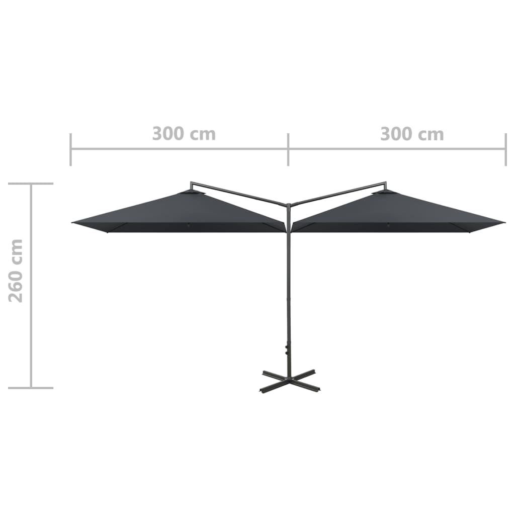 Doppelgarten -Regenschirm mit Anthrazit -Stahlstab 600x300 cm