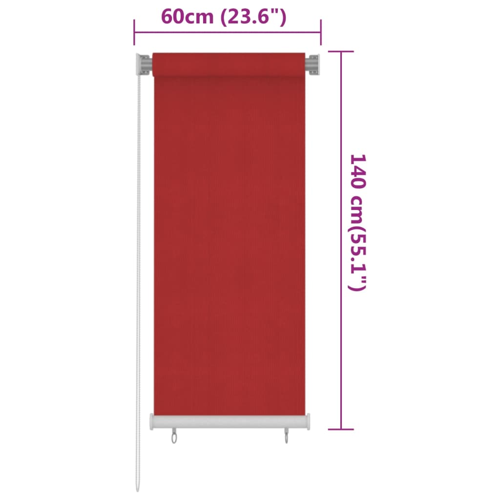 Persiana enrollable de jardín HDPE rojo 60x140 cm