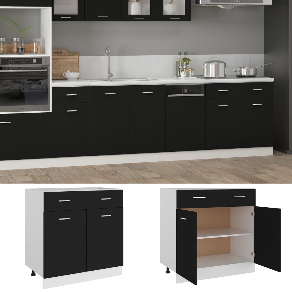 Mueble inferior de cocina madera sintetizada Nexus negro 80x46x81,5 cm - Vetonek