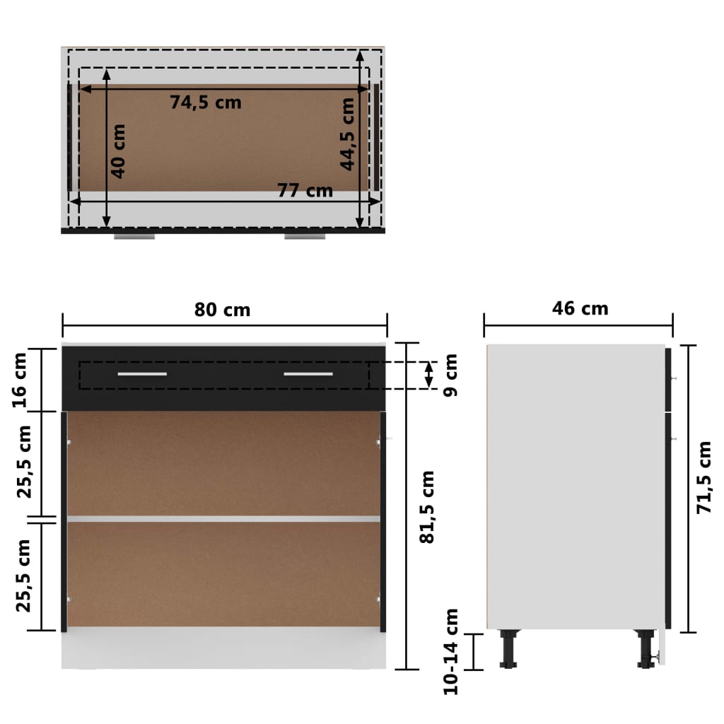 Mueble inferior de cocina madera sintetizada Nexus negro 80x46x81,5 cm - Vetonek